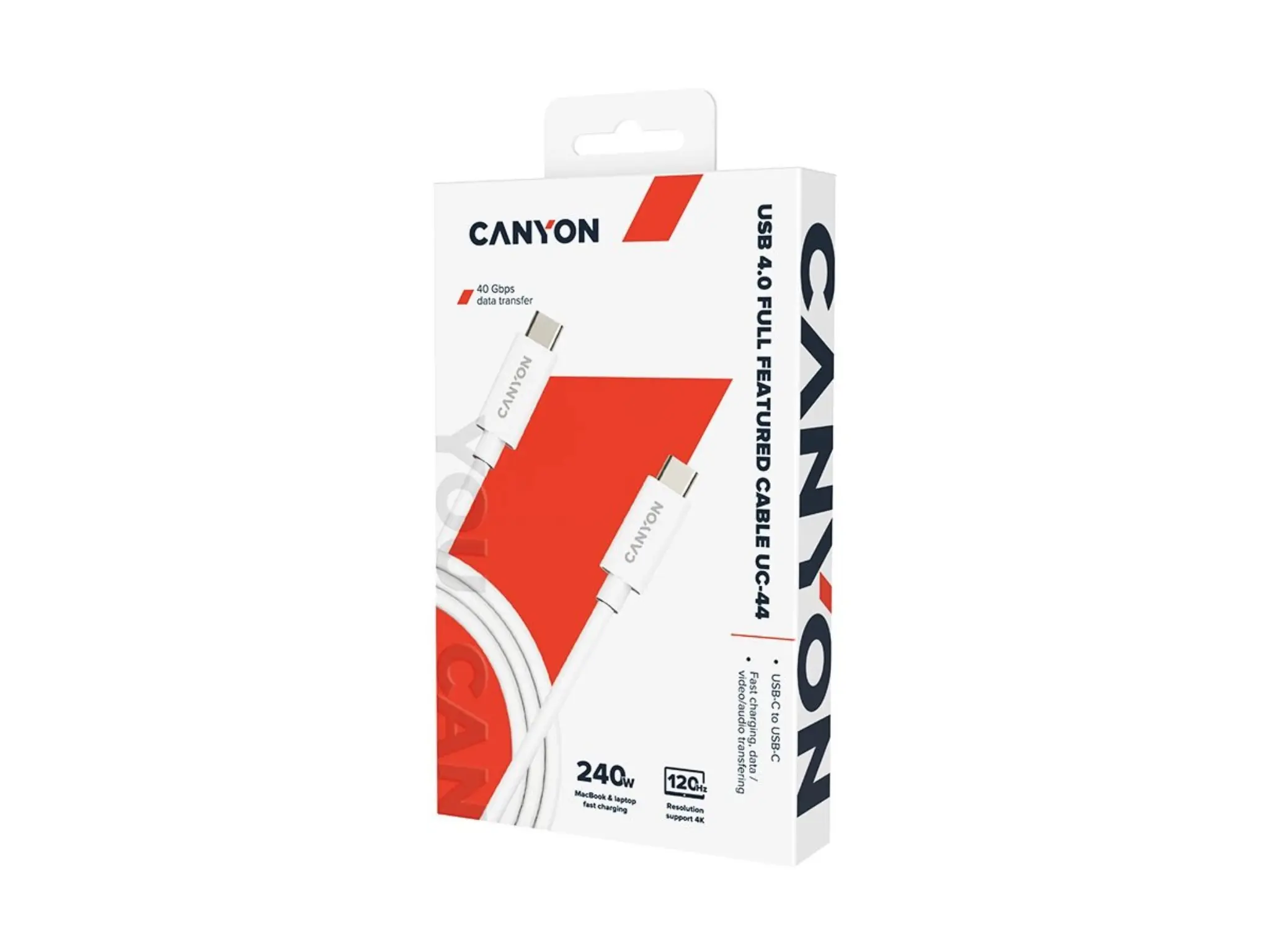 CANYON Kabel UC-44 USB-C do USB-C 240W 40Gbps 4k 1m Biały